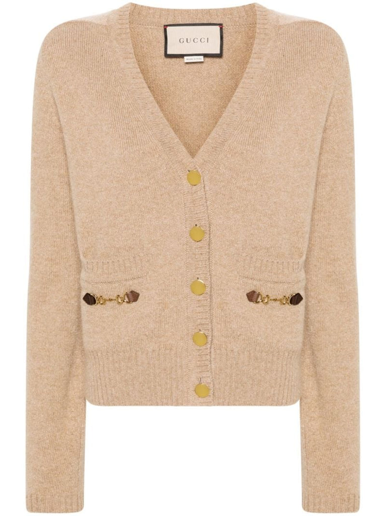 Brown Horsebit Cashmere Cardigan