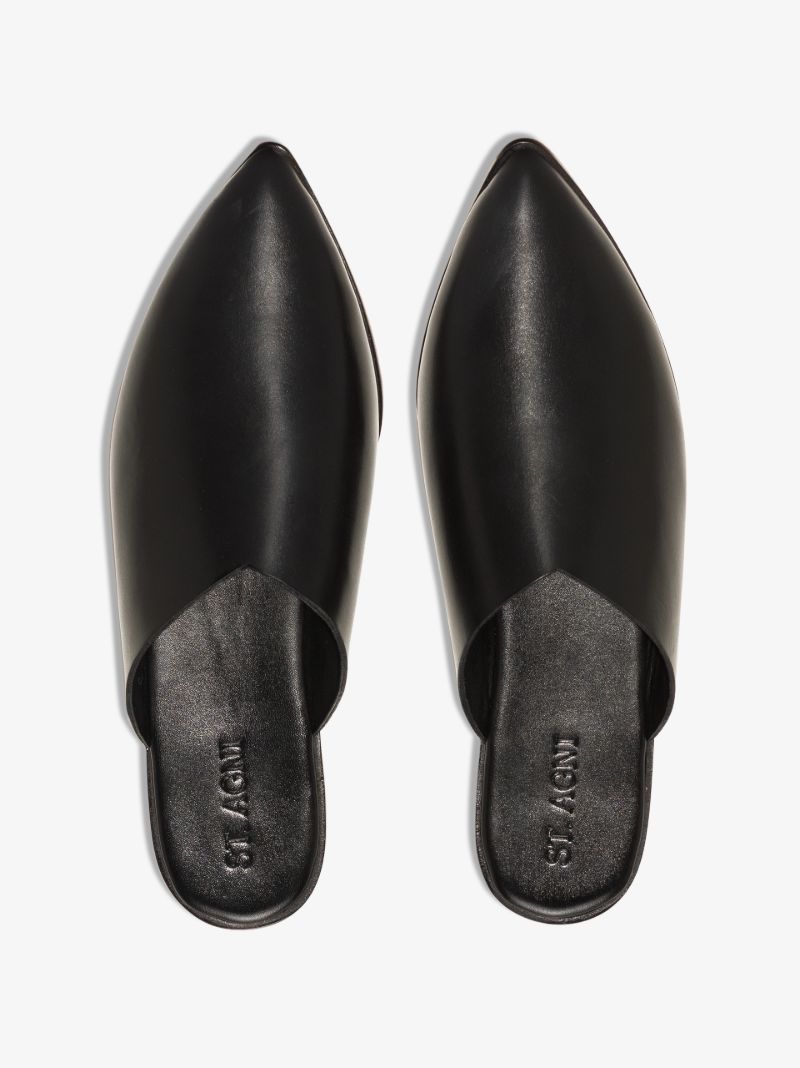 Black Zuri Leather Mules