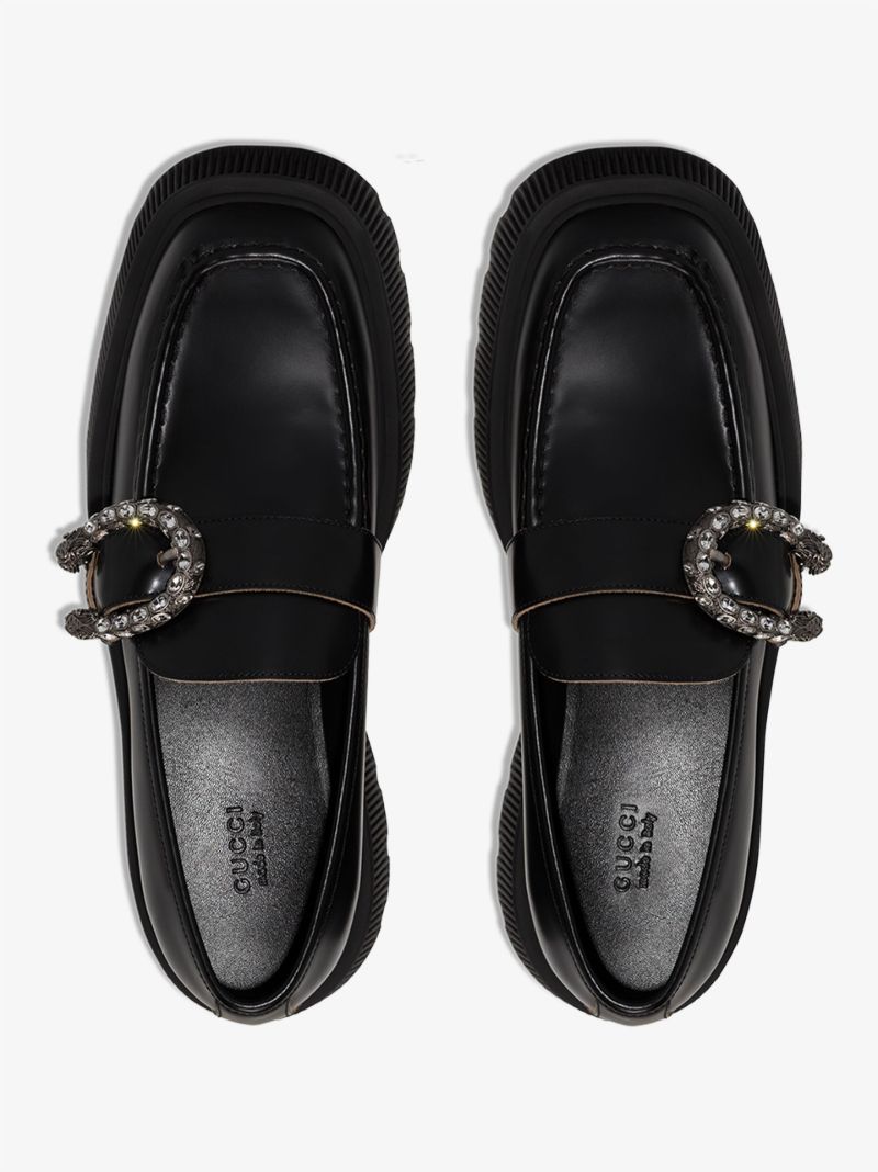 Black Tiger Spur Buckle Leather Loafers