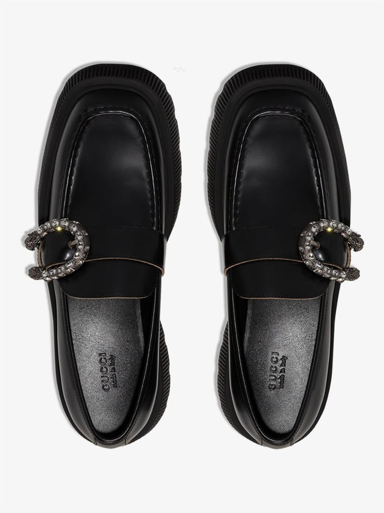 Black Tiger Spur Buckle Leather Loafers