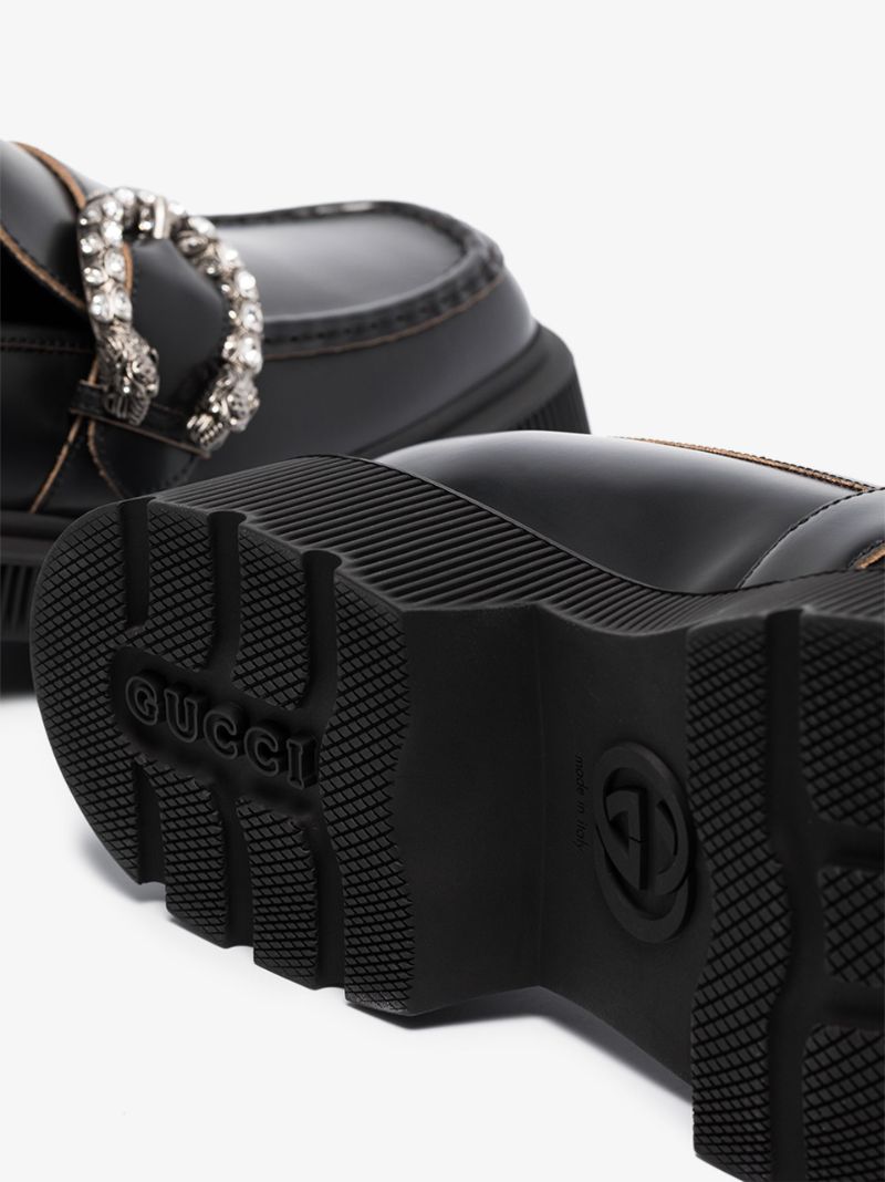 Black Tiger Spur Buckle Leather Loafers