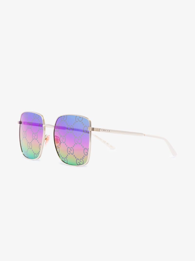 Gold Tone Logo Square Sunglasses