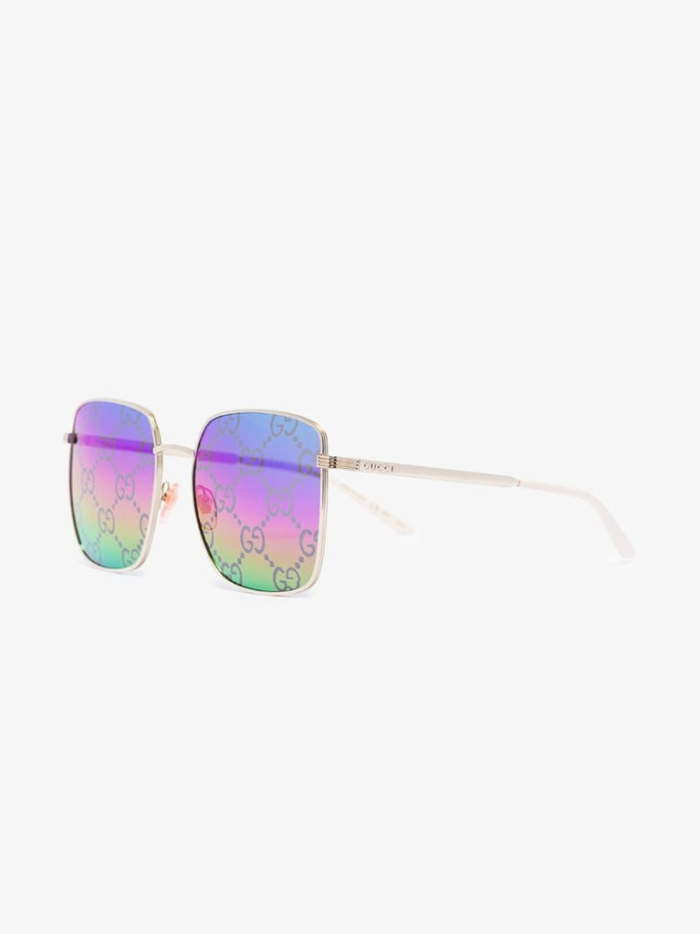 Gold Tone Logo Square Sunglasses