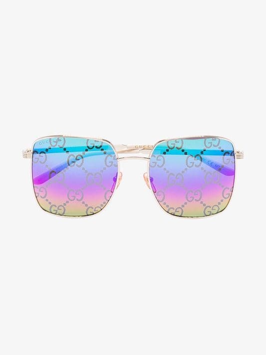 Gold Tone Logo Square Sunglasses