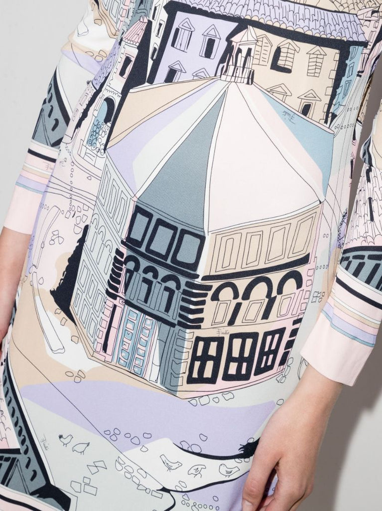 Battistero Printed Long-sleeved Dress