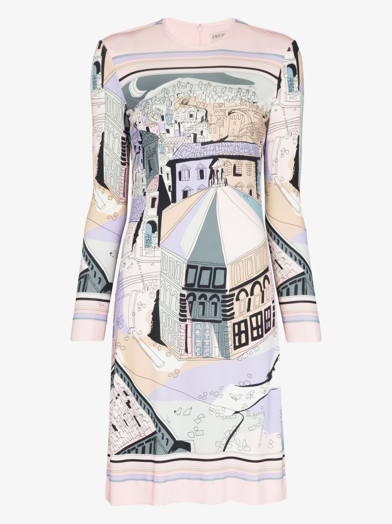 Battistero Printed Long-sleeved Dress