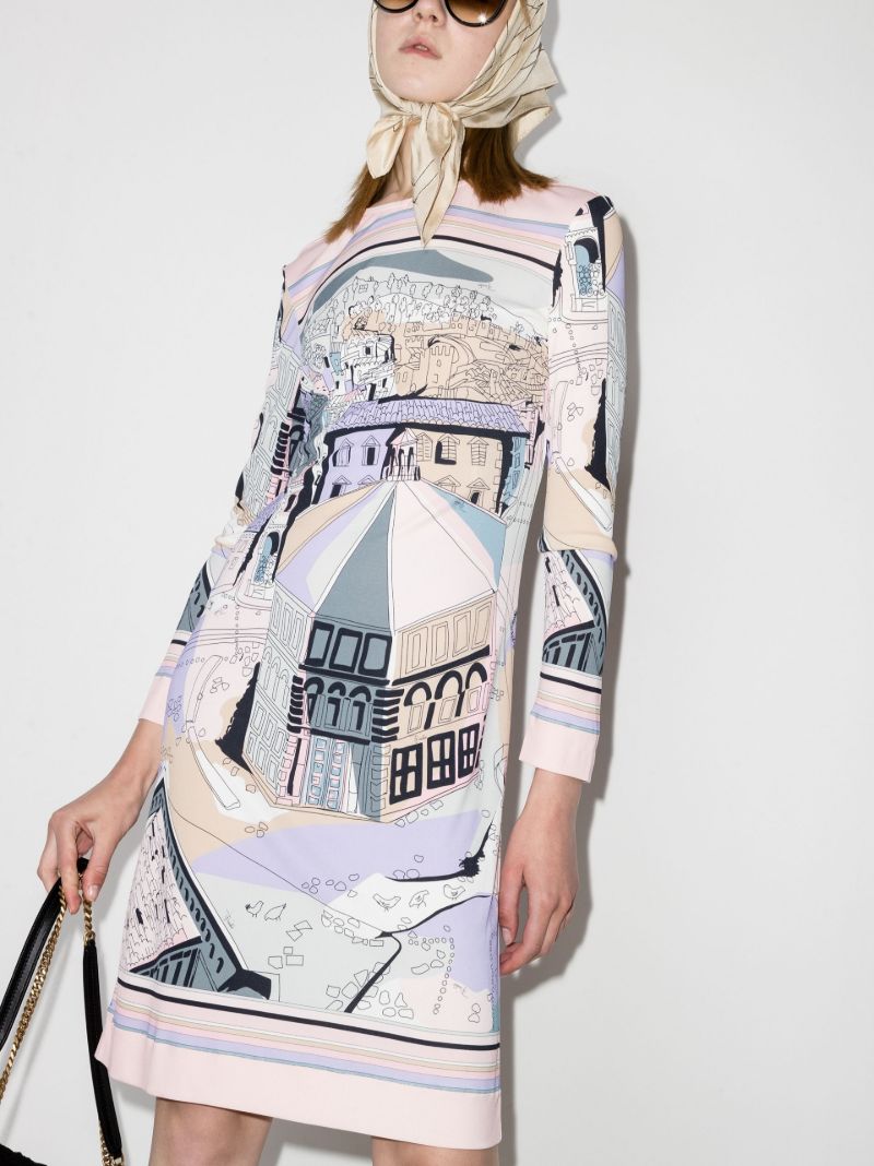 Battistero Printed Long-sleeved Dress