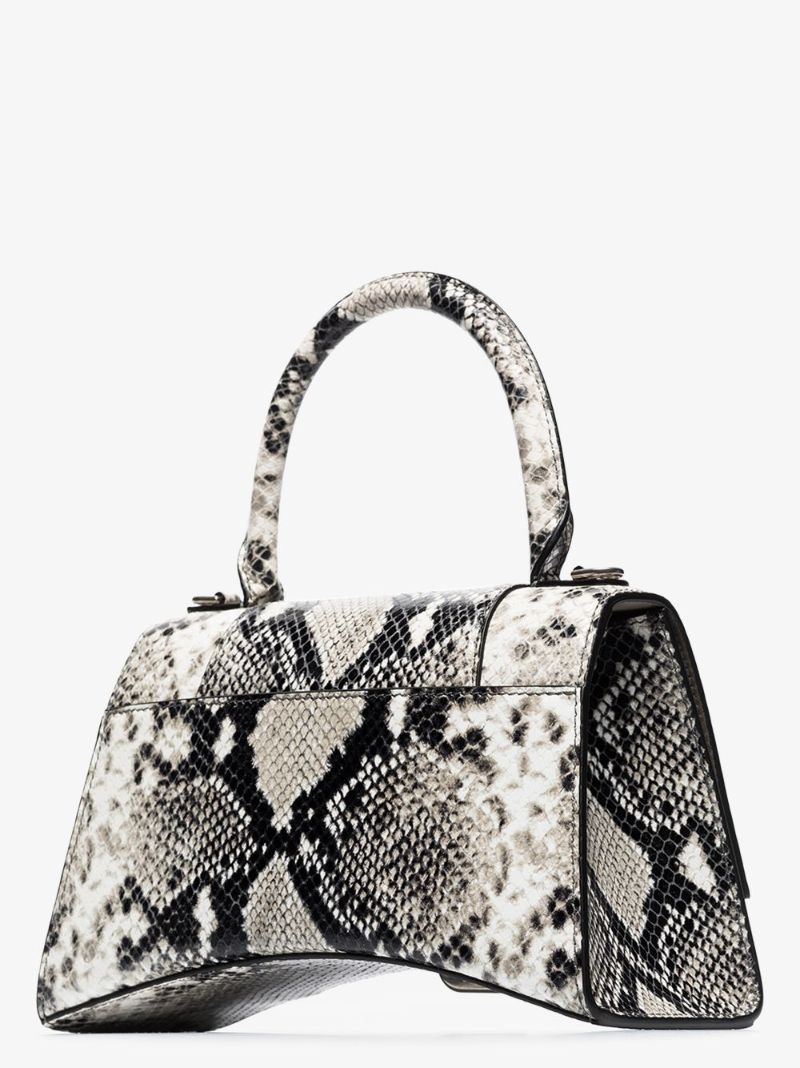 Black and White Hourglass Small Snake Print Leather Top Handle Bag