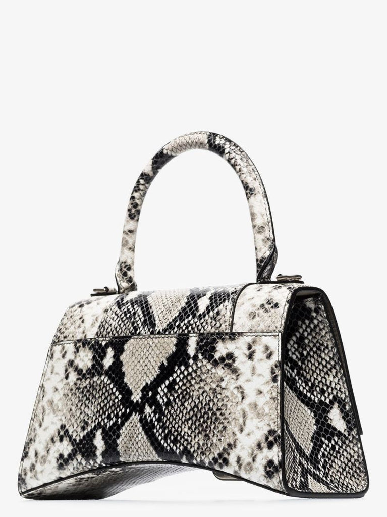 Black and White Hourglass Small Snake Print Leather Top Handle Bag