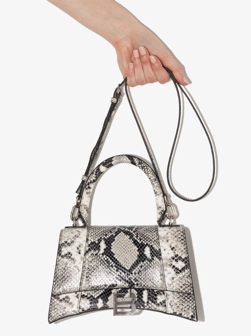 Black and White Hourglass Small Snake Print Leather Top Handle Bag