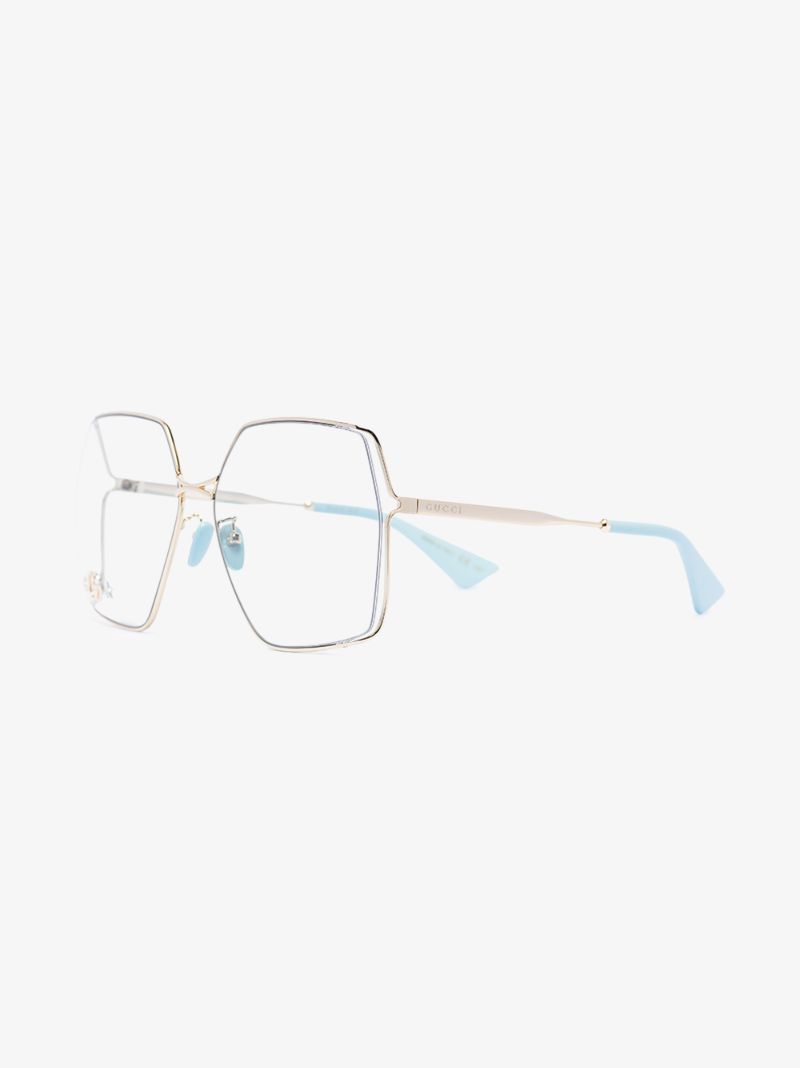 Gold Tone Fork Square Optical Glasses