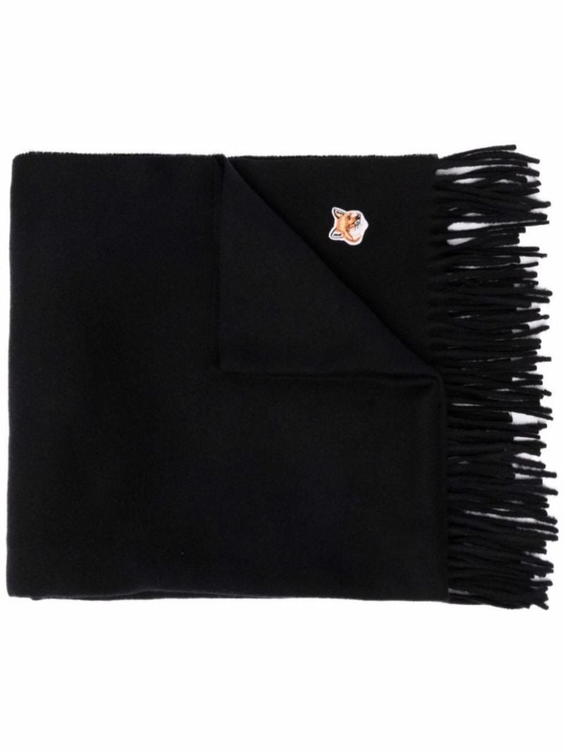 Black Fox Head Patch Wool Scarf