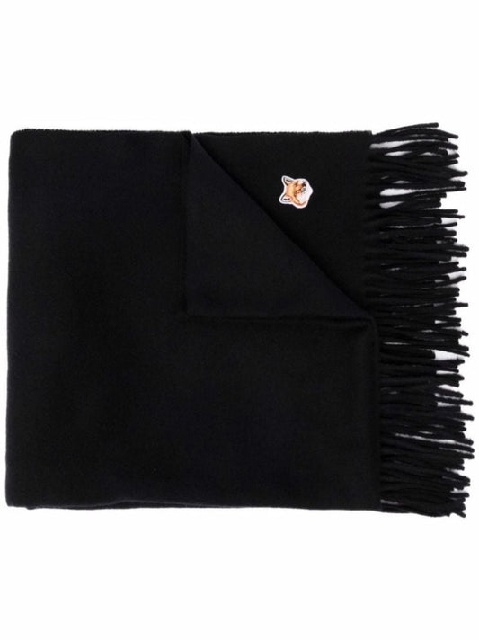 Black Fox Head Patch Wool Scarf