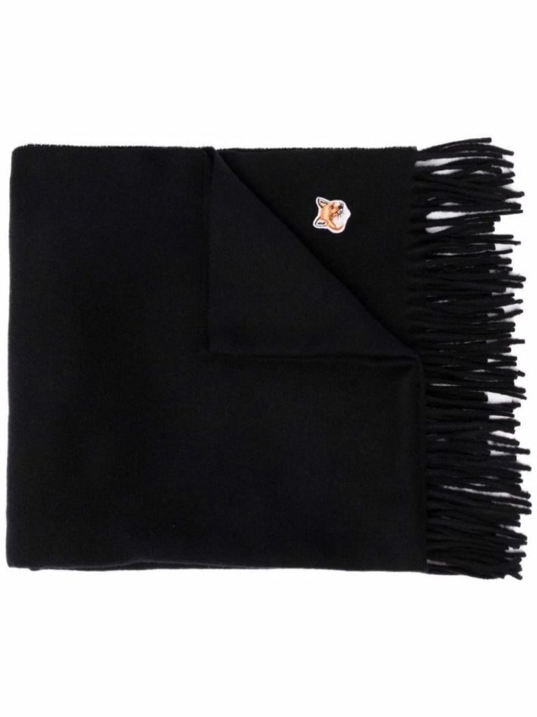 Black Fox Head Patch Wool Scarf
