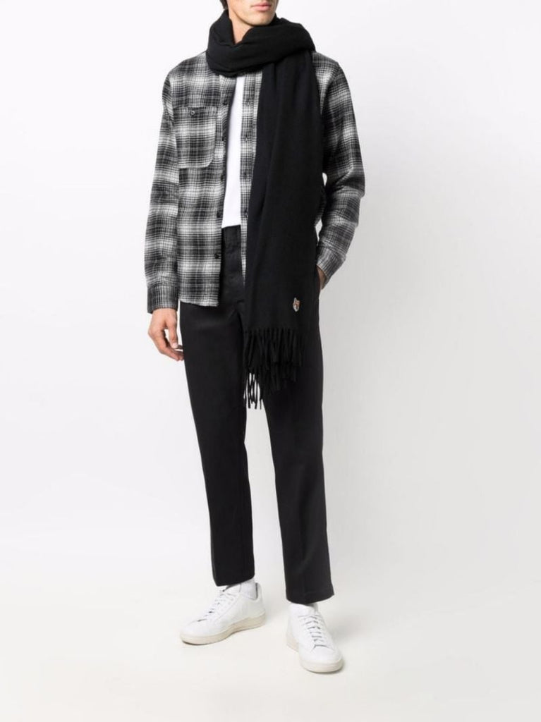 Black Fox Head Patch Wool Scarf