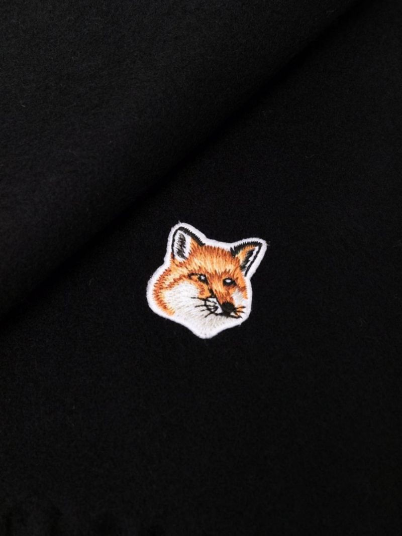 Black Fox Head Patch Wool Scarf