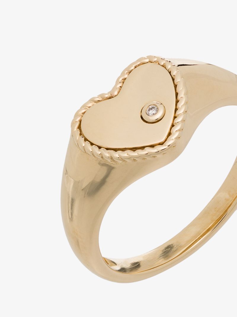 9k Yellow Gold Heart Diamond Signet Ring