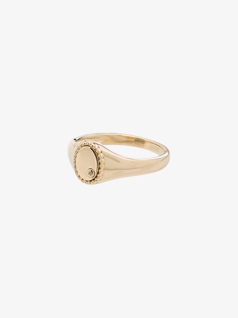 9k Yellow Gold Mini Oval Diamond Signet Ring