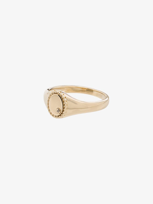 9k Yellow Gold Mini Oval Diamond Signet Ring