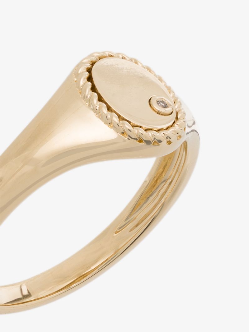 9k Yellow Gold Mini Oval Diamond Signet Ring