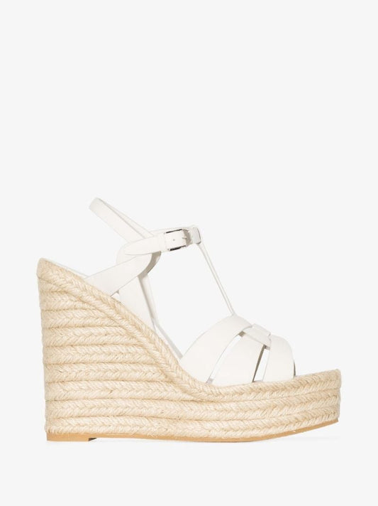 White Tribute 85 Leather Espadrille Wedges