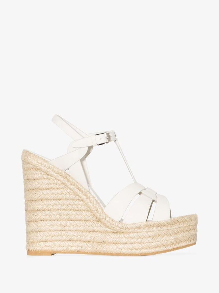 White Tribute 85 Leather Espadrille Wedges