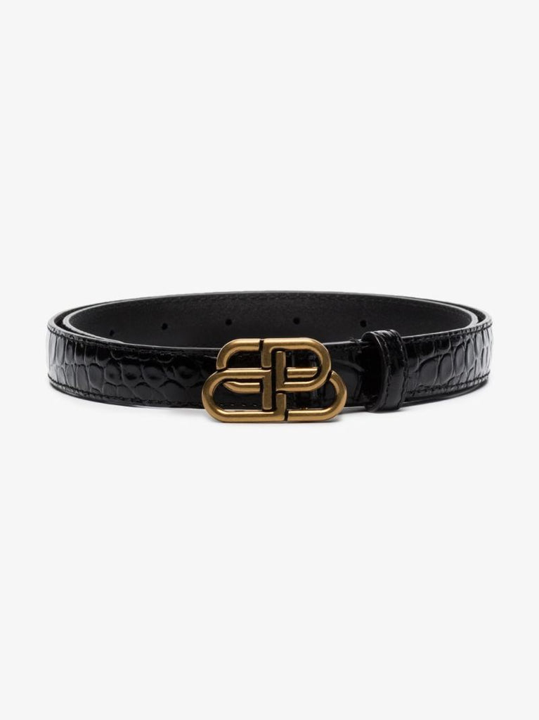 Black Bb Mock Croc Leather Belt