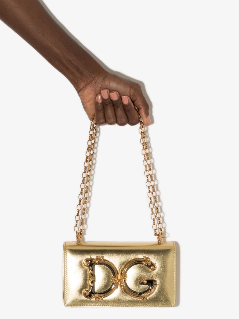 Gold Dg Girls Leather Cross Body Bag