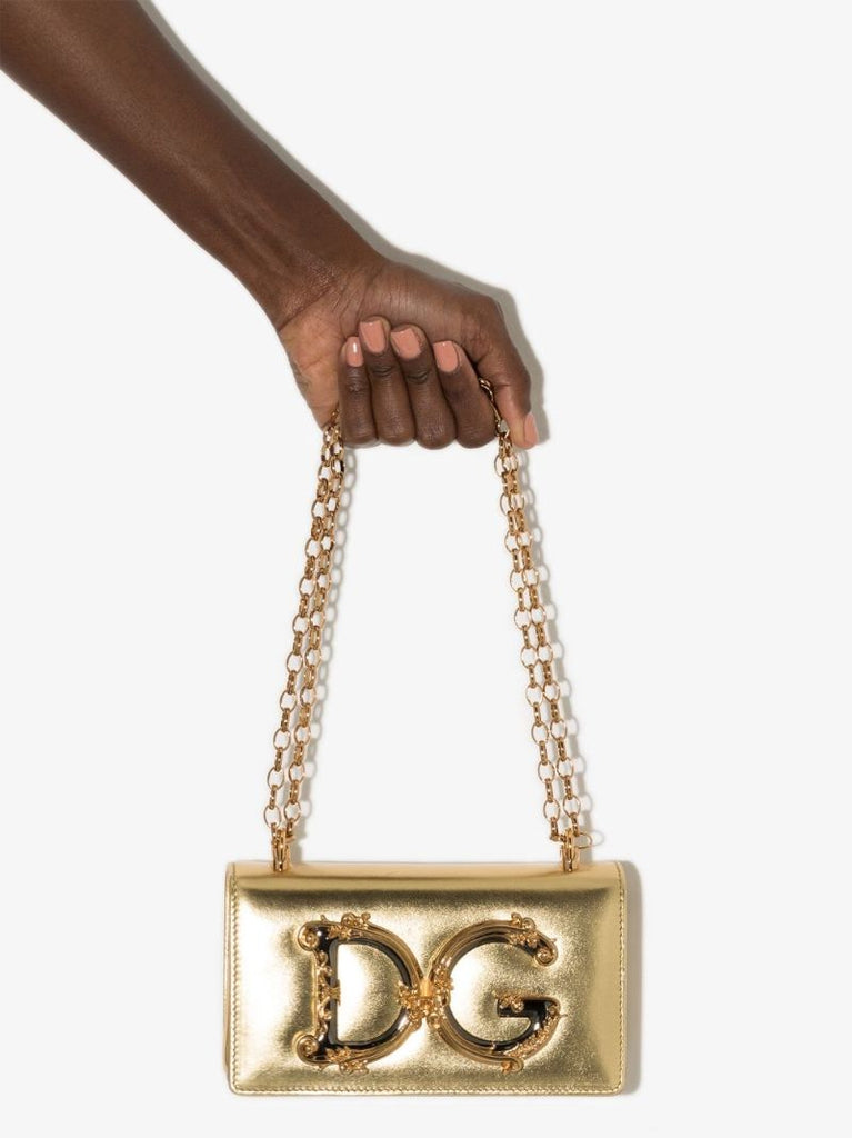 Gold Dg Girls Leather Cross Body Bag