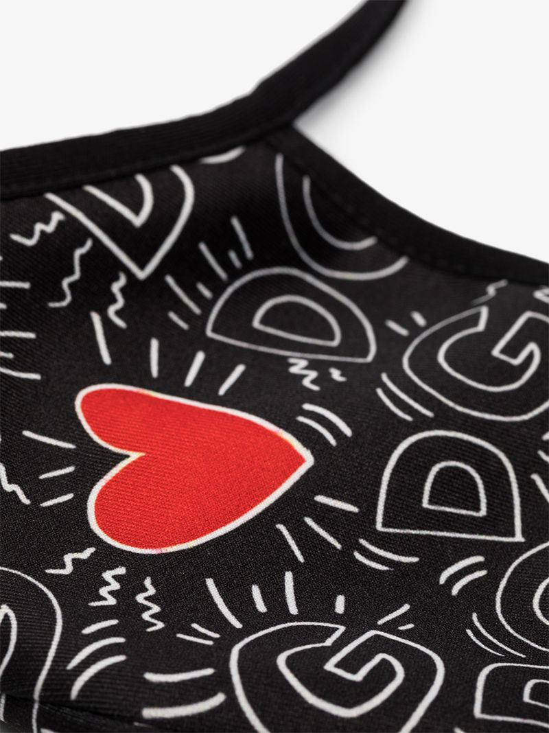 Black Heart Monogram Print Face Mask