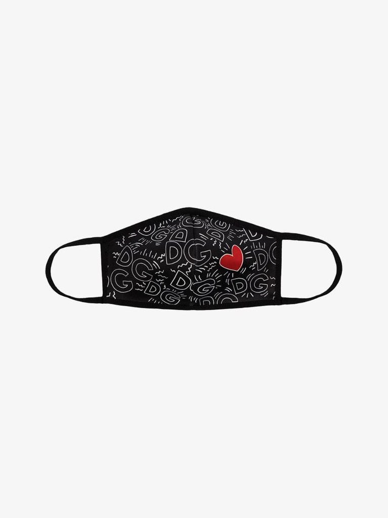 Black Heart Monogram Print Face Mask