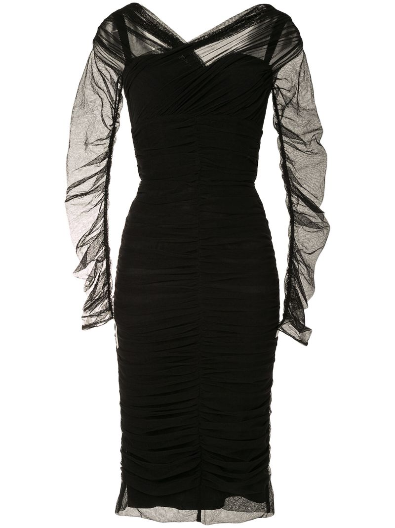 Black Draped Midi Dress