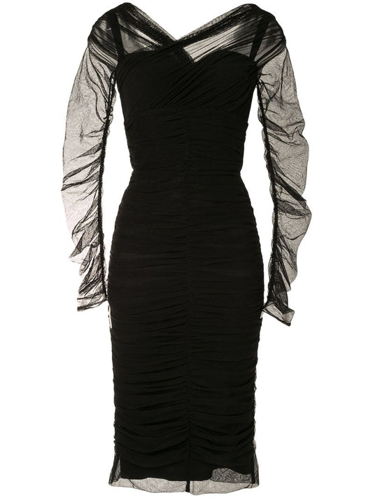 Black Draped Midi Dress