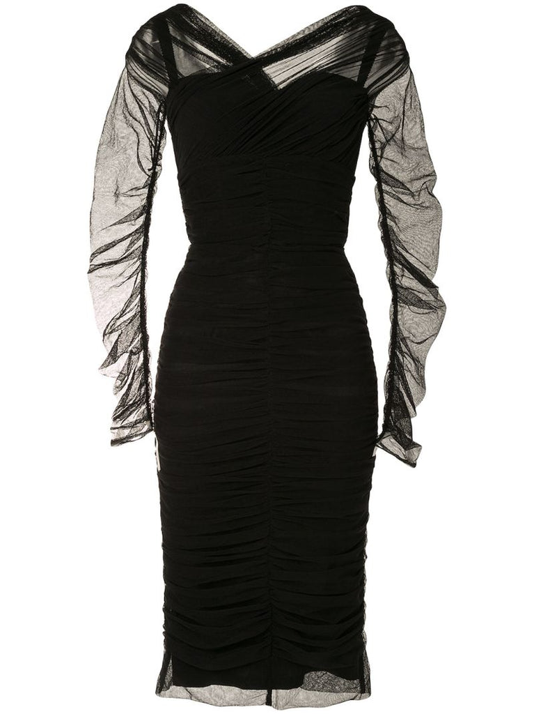 Black Draped Midi Dress