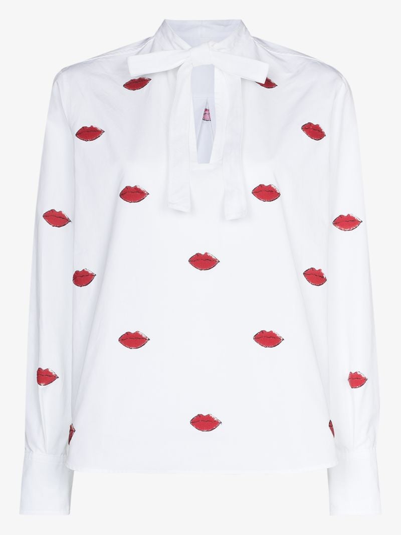 Lips Print Tie Neck Shirt