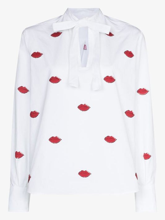 Lips Print Tie Neck Shirt
