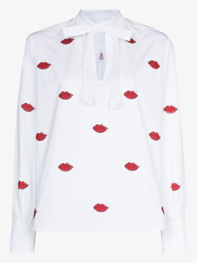 Lips Print Tie Neck Shirt
