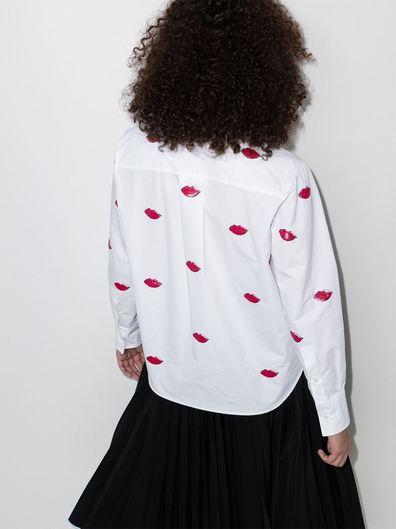 Lips Print Tie Neck Shirt