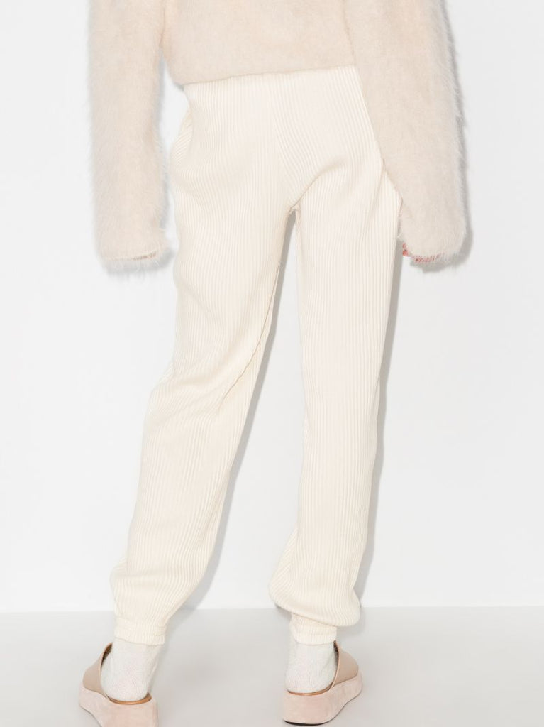White Ribbed Track Pants
