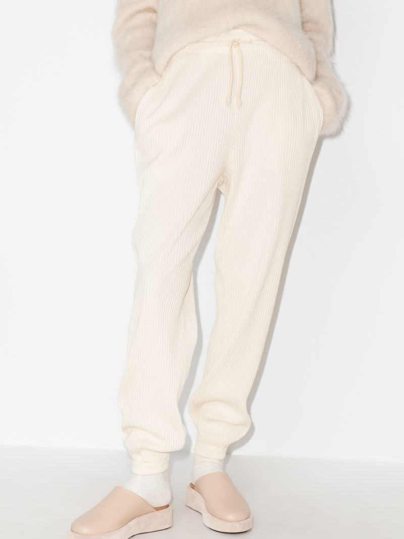 White Ribbed Track Pants