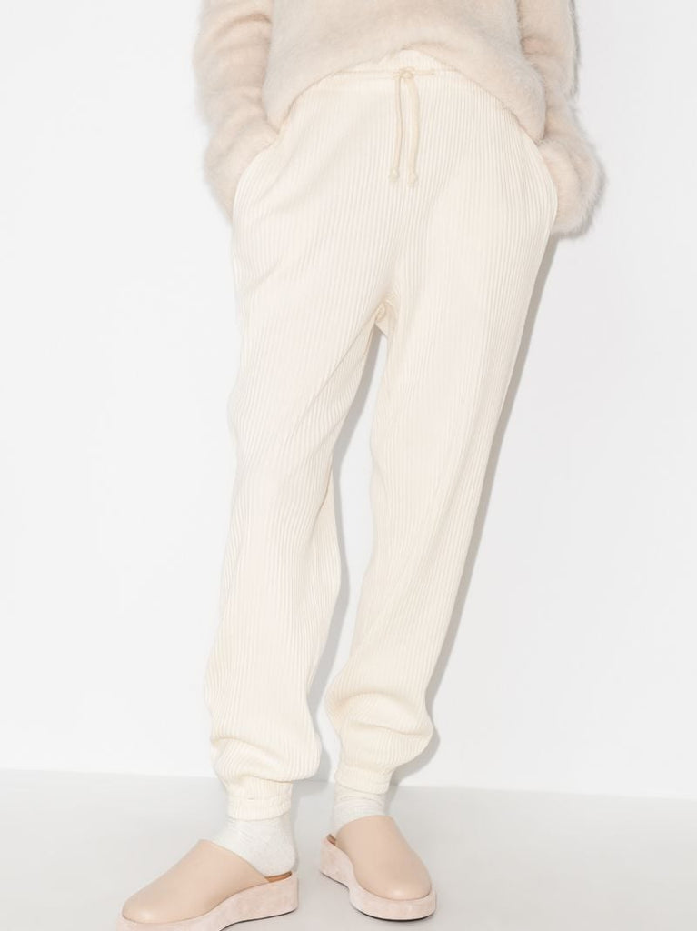 White Ribbed Track Pants