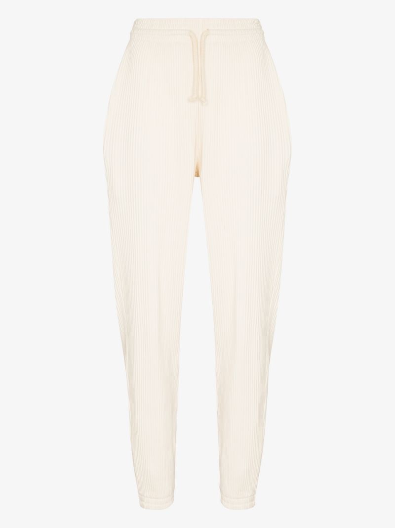 White Ribbed Track Pants
