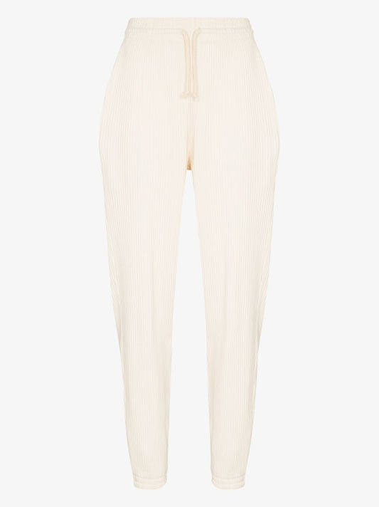 White Ribbed Track Pants