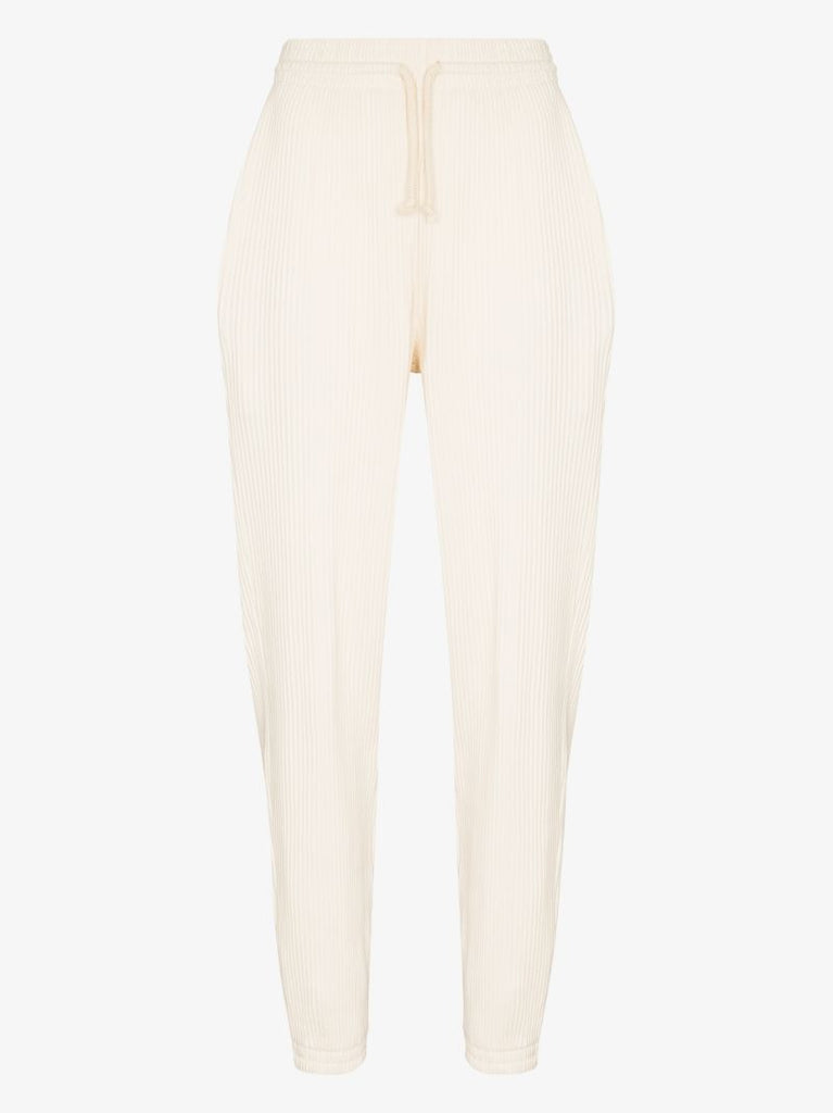 White Ribbed Track Pants