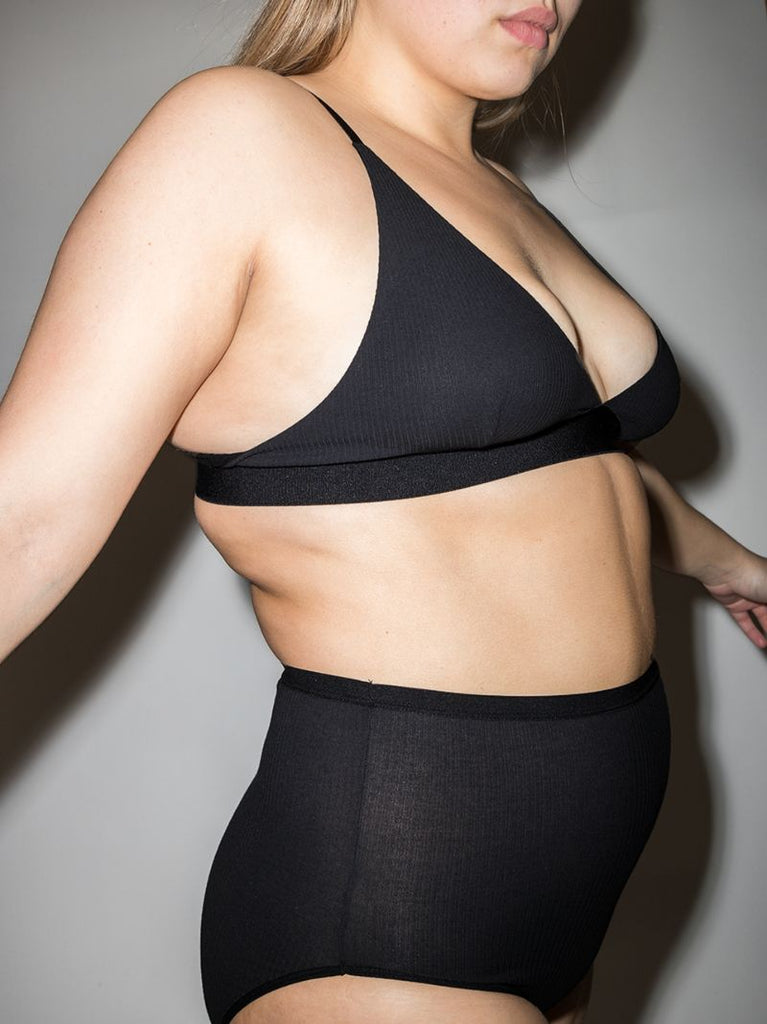 Black Ribbed Triangle Bra
