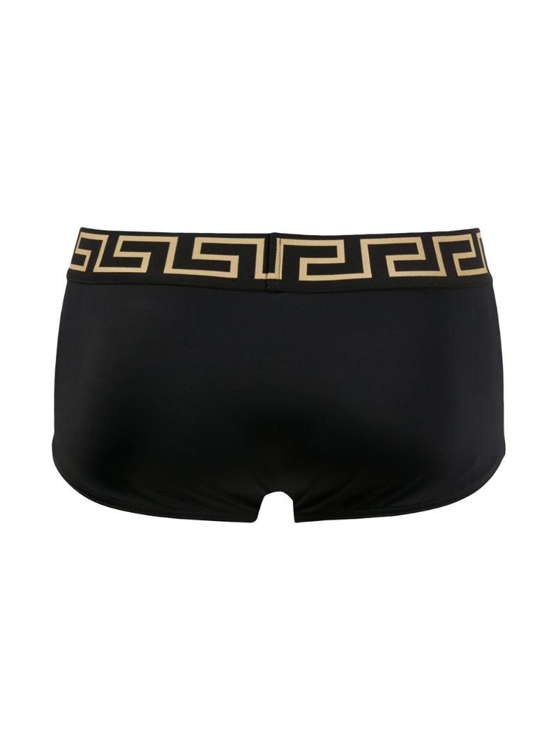 Black Greca Print Swimming Shorts