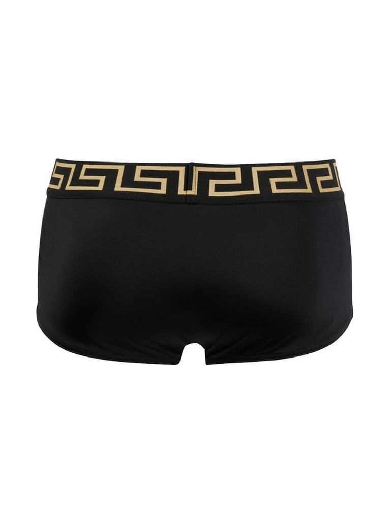 Black Greca Print Swimming Shorts