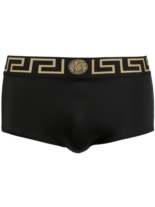 Black Greca Print Swimming Shorts