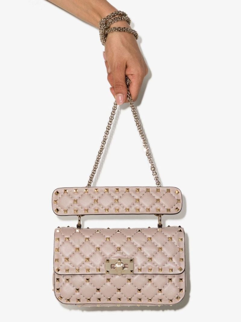 Pink Rockstud Spike Small Leather Shoulder Bag