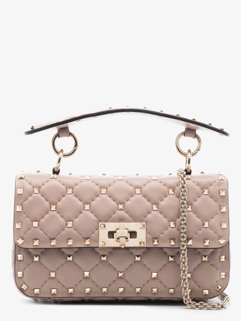 Pink Rockstud Spike Small Leather Shoulder Bag